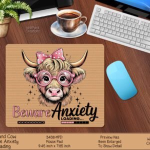 Highland Cow Mousepad -Beware Anxiety Loading
