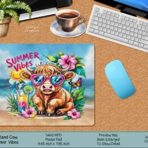 Baby Highland Cow on a Summer Beach Mousepad