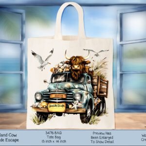 Highland Cow Tote Bag: Seaside Escape Essential with Charming Design