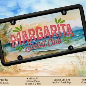 Margarita Beach Vanity License Plate - Aluminum Plate with Palm Trees