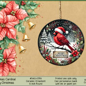 Christmas Cardinal Ceramic Ornament 3" Round - Holiday Decor
