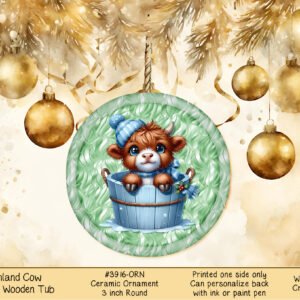 Highland Cow Ceramic Christmas Ornament - Festive Holiday Decor